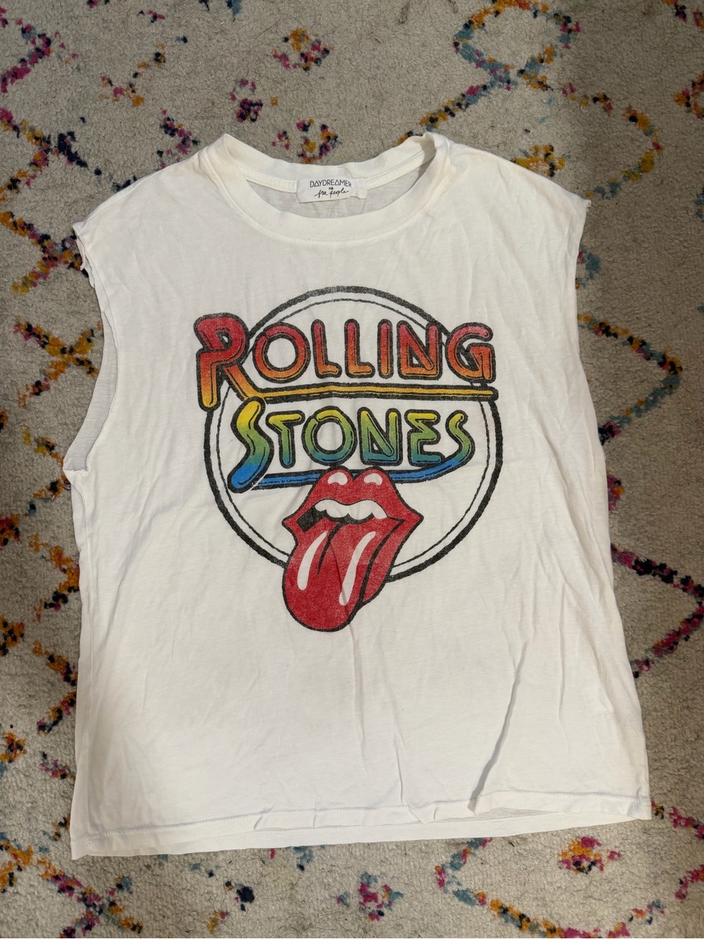Rolling Stones White Graphic Muscle Tee - Classic Band Logo